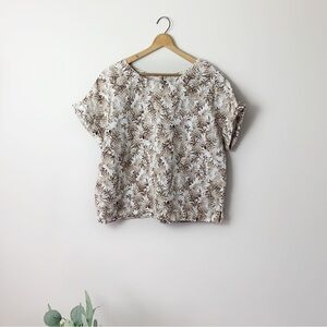 [Christopher & Banks] Women's Tan & Brown Pineapple Print Linen Short Sleeve Top